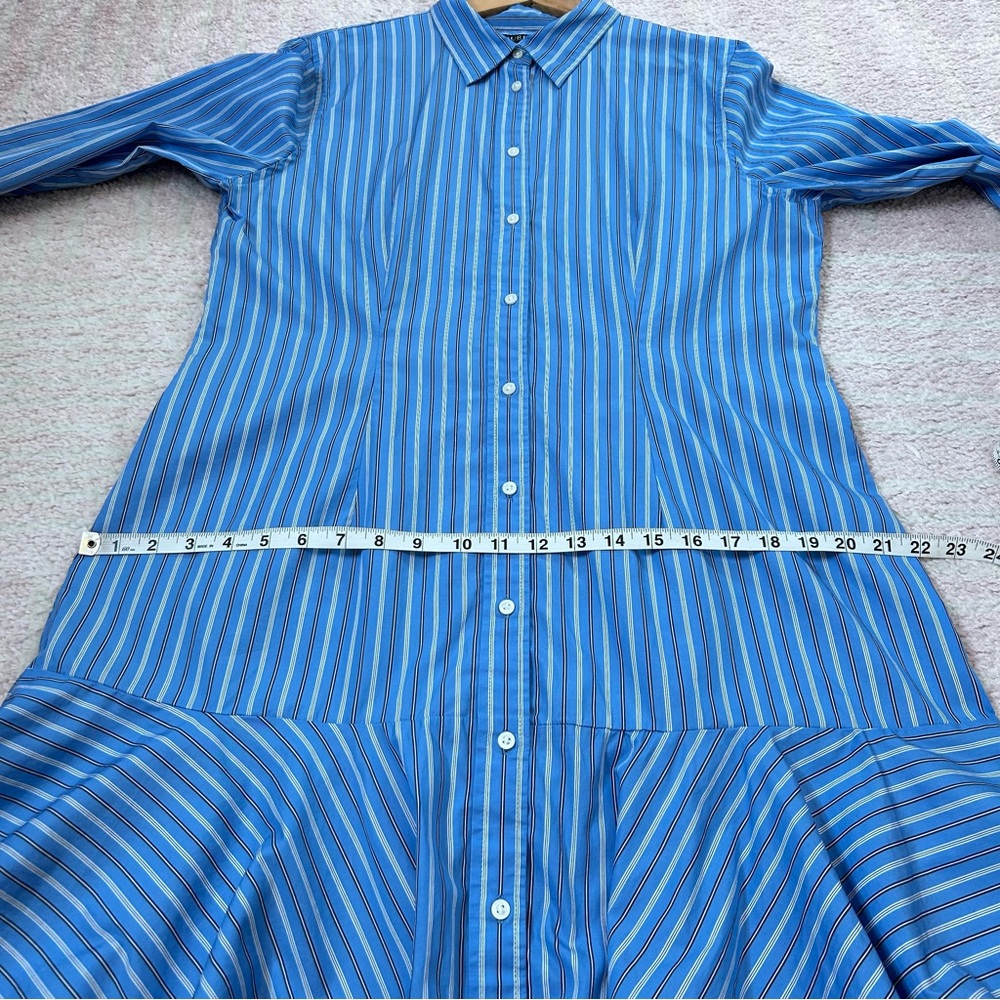 Lauren Ralph Lauren Blue Black White Striped Shirt Dress Button Front Size 16 - Picture 9 of 11